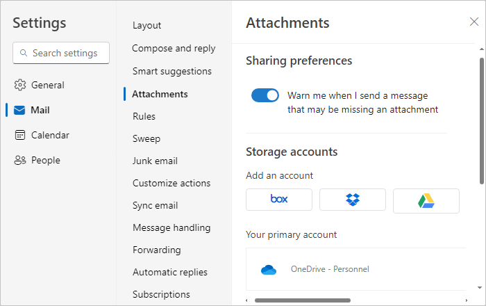 Mail Options in Outlook for Web