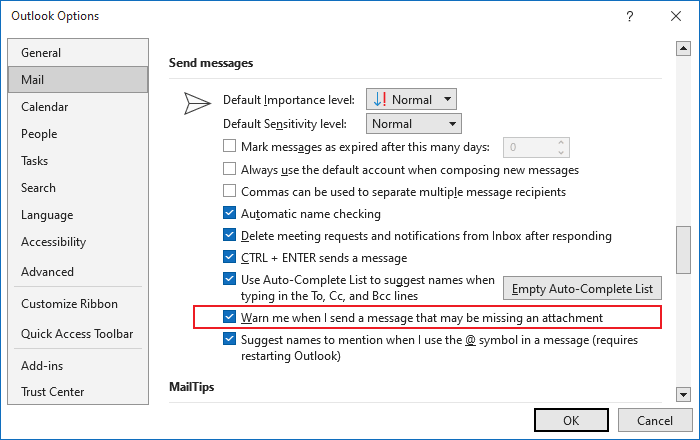 Mail Options in Outlook 365