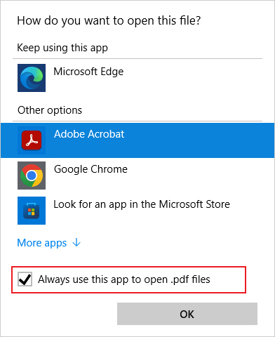 Always use this app to open files in Windows 10