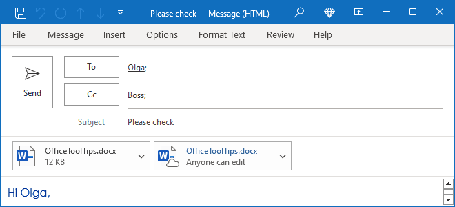 Attachments in Outlook for Microsoft 365 message Attachments in Outlook 365 message