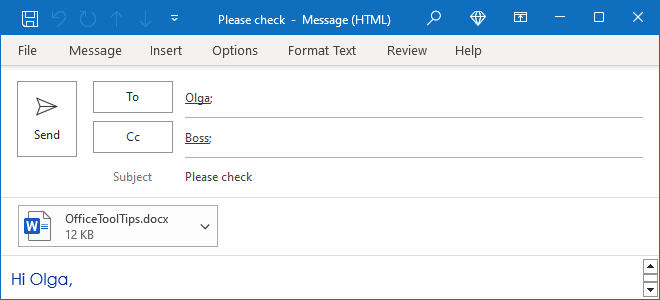 Attachment as copy in Outlook 365 message