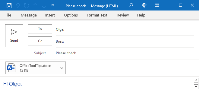 Attachment as copy in Outlook for Microsoft 365 message Attachment as copy in Outlook 365 message