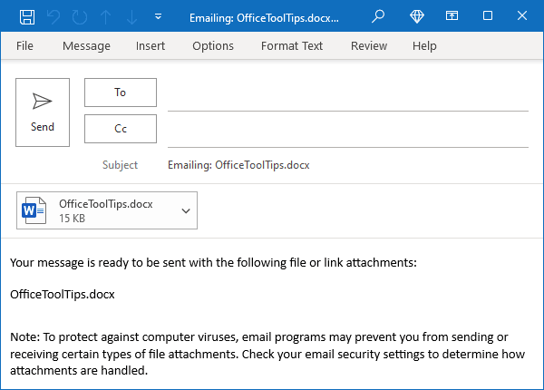 New message with attachment in Outlook 365