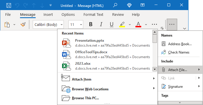 Attach File button 3 in Simplified ribbon Outlook 365