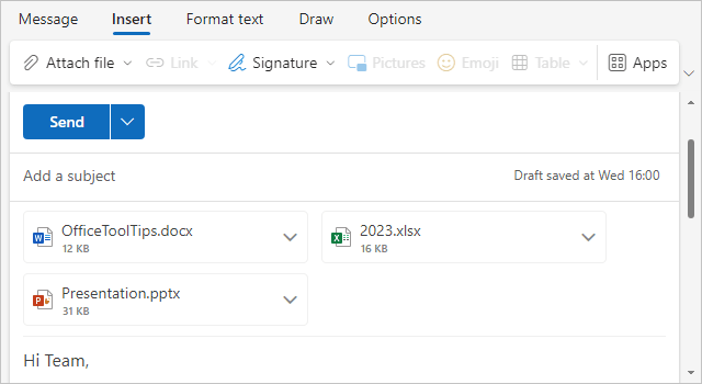 Attachments in Plain text message Outlook for Web