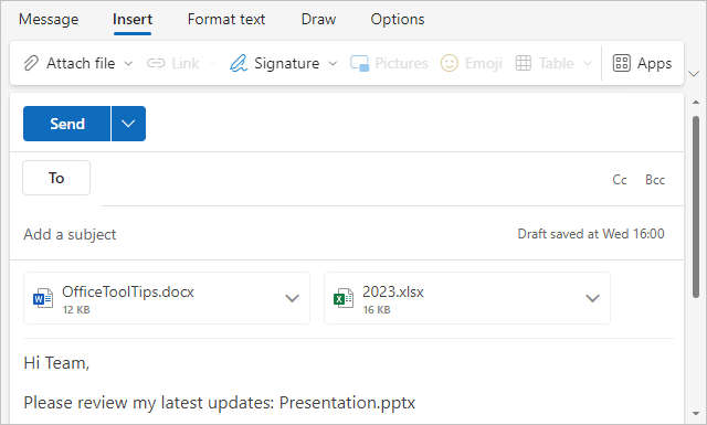 Attachments in Plain text message 2 Outlook for Web