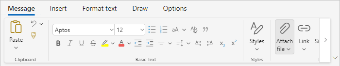 Attach File button 1 in Classic ribbon Outlook for Web