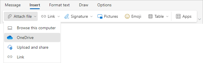 OneDrive in Attach file Outlook for Web