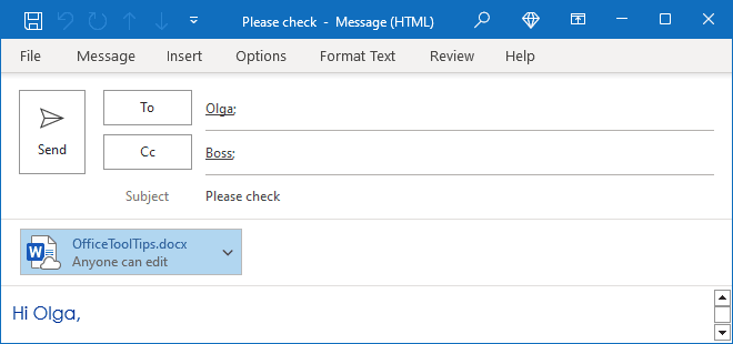 Uploaded Attachment in Outlook for Microsoft 365 message Uploaded Attachment in Outlook 365 message
