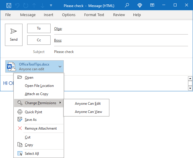 Change the attachment permissions in Outlook for Microsoft 365 Change the attachment permissions in Outlook 365
