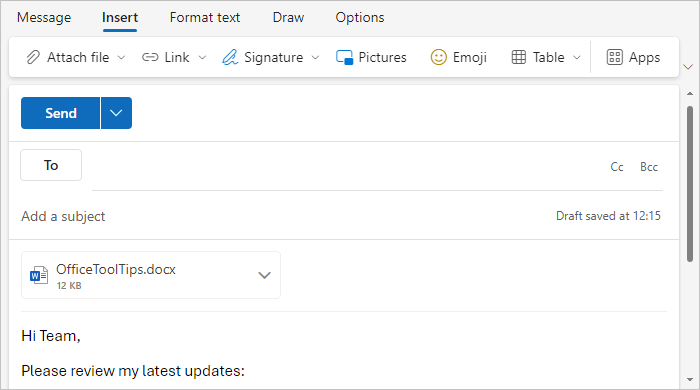 Attachment example in Outlook for Web Attachment example in Outlook for Web