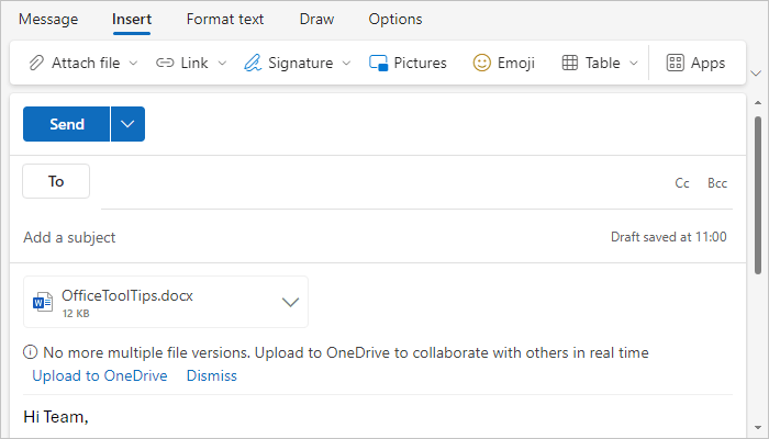 Upload Attachment to OneDrive in Outlook for Web