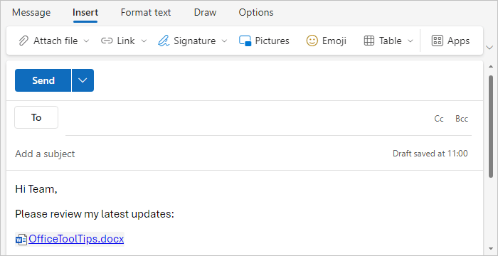 Uploaded Attachment in Outlook for Web Uploaded Attachment in Outlook for Web