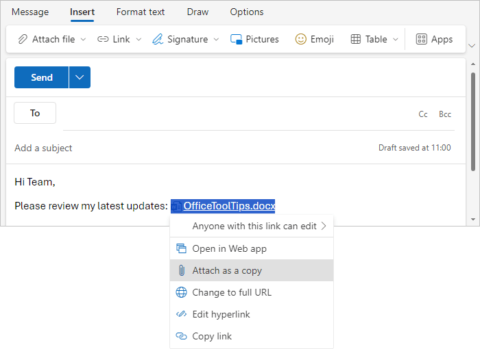 Attach as a copy in Outlook for Web Attach as a copy in Outlook for Web
