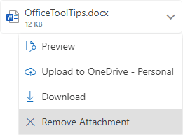 Remove Attachment in popup menu Outlook for Web