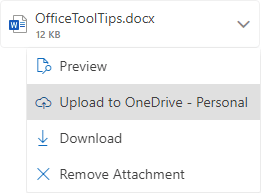 Upload to OneDrive in popup menu Outlook for Web