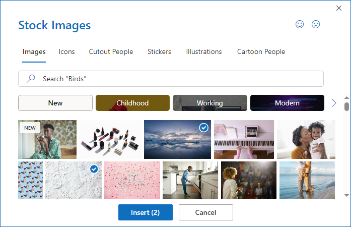 Stock Images dialog box in Outlook 365