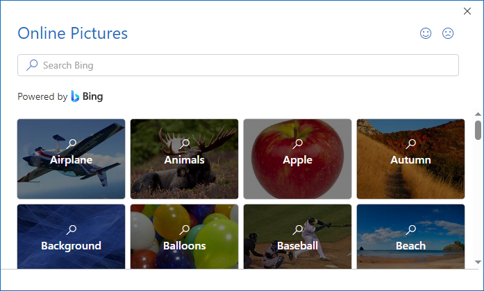 Online Pictures dialog box in Outlook 365