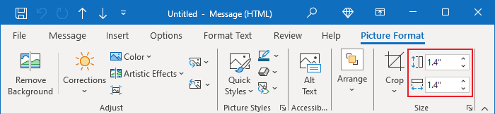 Picture sizes in Classic ribbon Outlook 365
