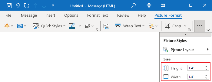 Picture sizes 2 in Simplified ribbon Outlook 365