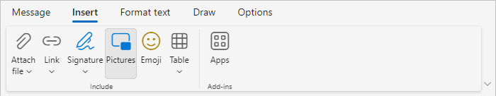 Pictures button in Classic ribbon Outlook for Web