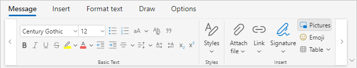 Pictures button 1 in Classic ribbon Outlook for Web