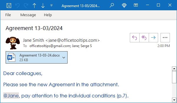 Attachment in opened message Outlook 365