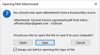 Opening Mail Attachment dialog box in Outlook 365