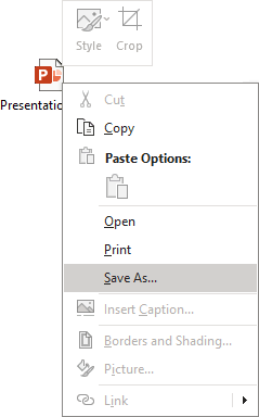 Save As rtf attachment in popup menu Outlook 365