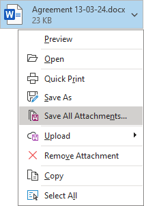 Save All attachments in popup menu Outlook 365