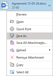 Save As attachment in popup menu Outlook 365