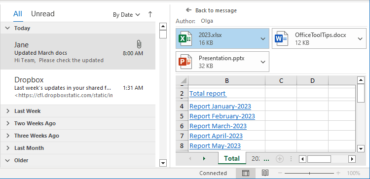 Preview attachment in received message Outlook 365