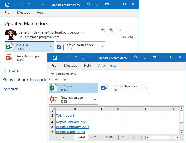 Preview attachment in opened message Outlook 365