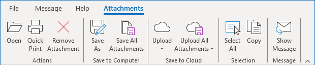 Attachments tab in Classic ribbon Outlook 365