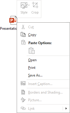 RTF attachment popup menu in Outlook 365