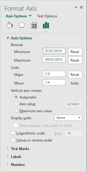 Format Axis in Excel 2016