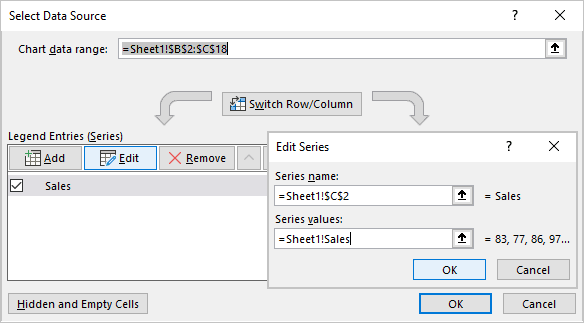 Select Data Source dialog box in Excel 365