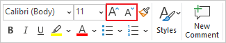 Increase or Decrease Font Size in Mini toolbar Word 365