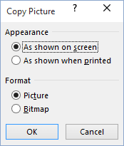 Copy Picture in Excel 2016