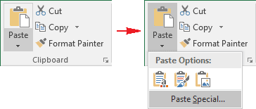 Paste in Excel 2016