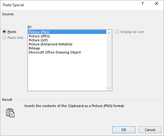 Paste Special in Excel 2016