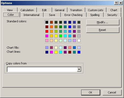 Color in Excel 2003