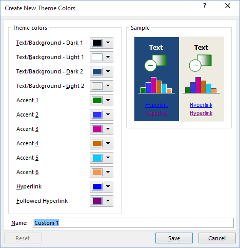 Create New Theme Colors in Excel 2016
