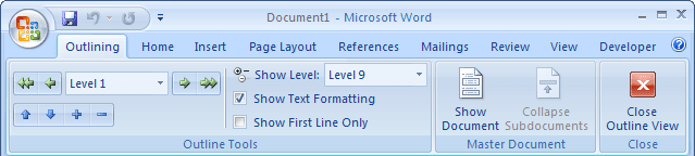 Buttons in Word 2007