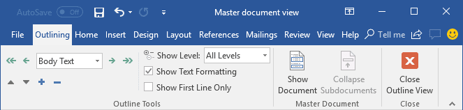 Outlining ribbon in Word 2016