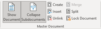 Master Document buttons in Word 365