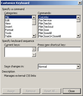 Customize Keyboard in Word 2003