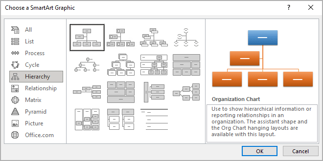 Choose a SmartArt Graphic in Word 365