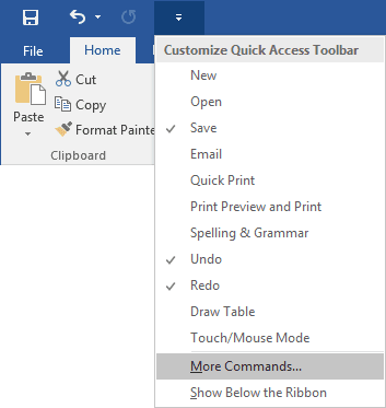 microsoft word toolbar toggle