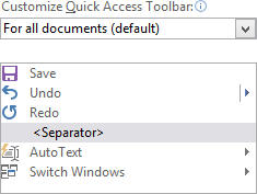 Separator in Quick Access toolbar Word 2016